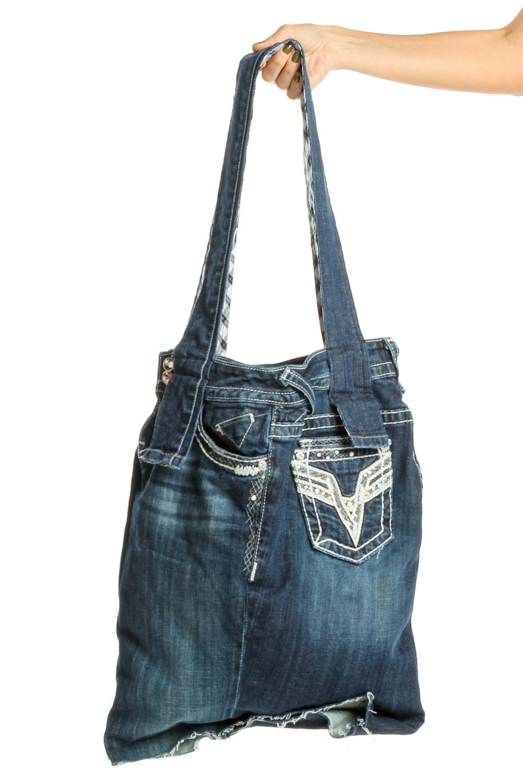 Reworked: Blue Denim Tote Bag From Donated Denim Front