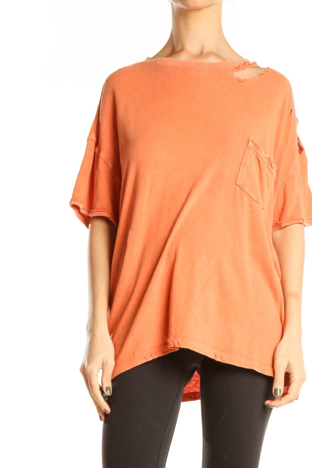 Orange Distressed Casual Top Front