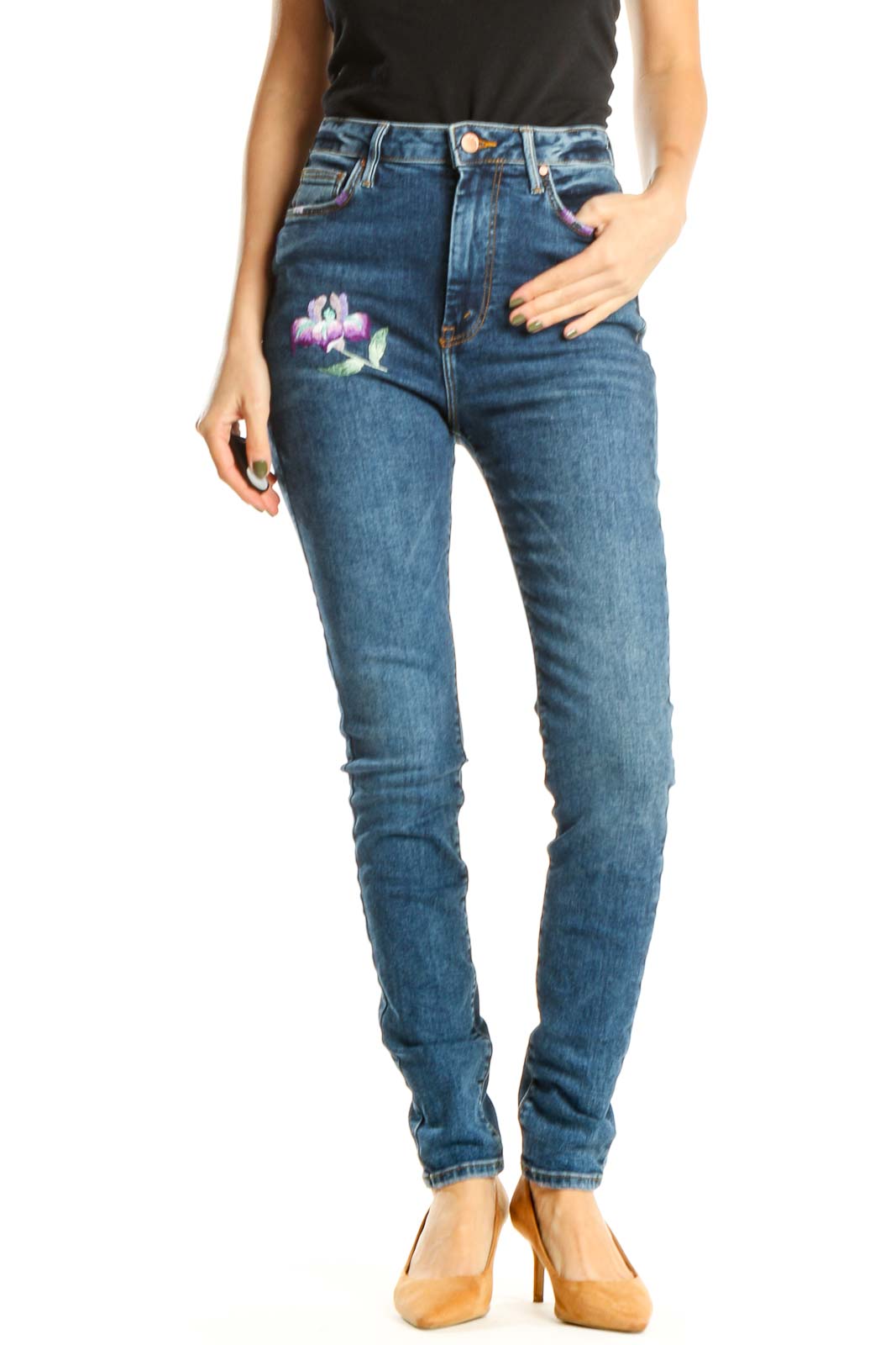Reworked: Hand Embroidered Denim with Purple Flower Front