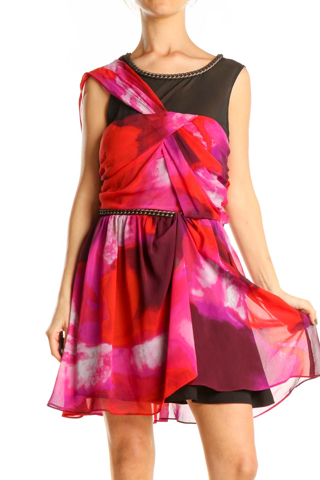 Red Pink Cocktail Retro Dress Front