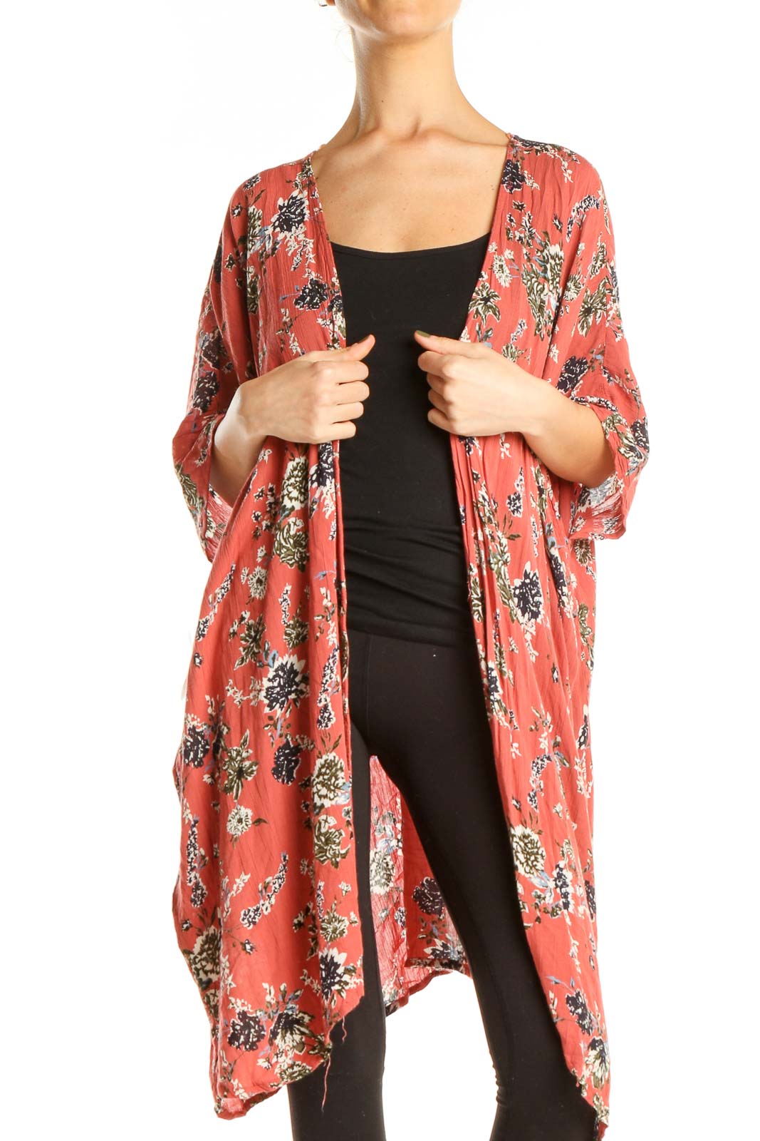 Red Floral Print Shawl  Front