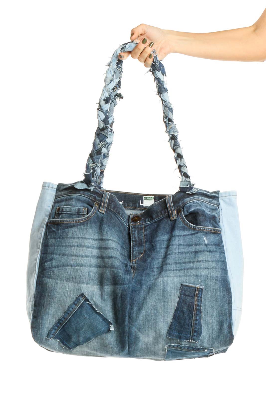 Reworked: Blue Denim Tote Bag with Side Pockets from Donated Denim Front