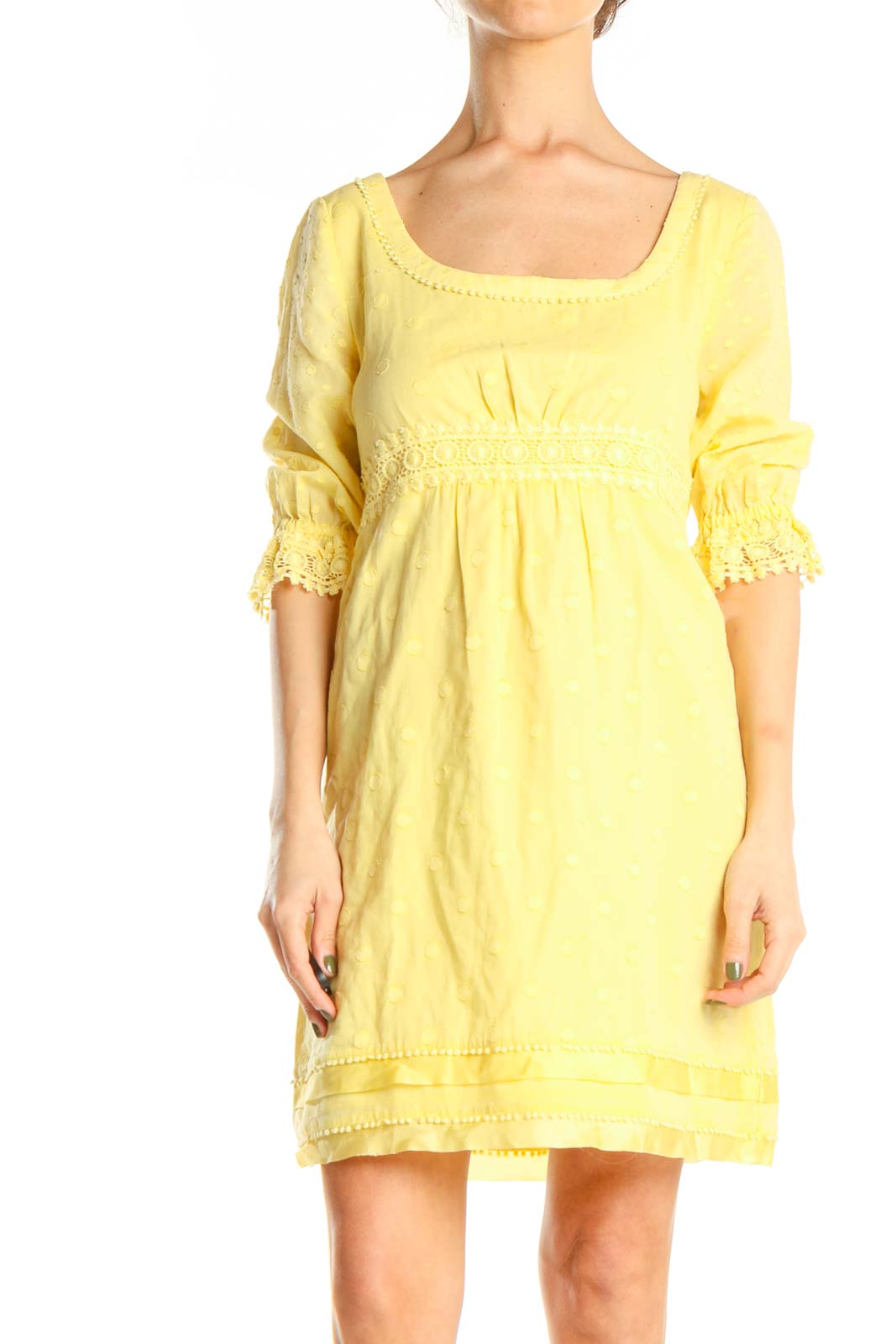 Yellow Fit & Flare Dress with Lace Detail Front