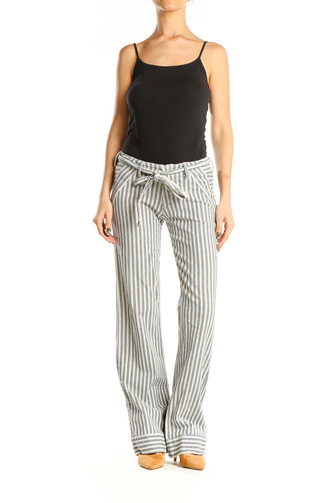 BCBG MaxAzria - Beige Striped All Day Wear Wide Leg Trousers