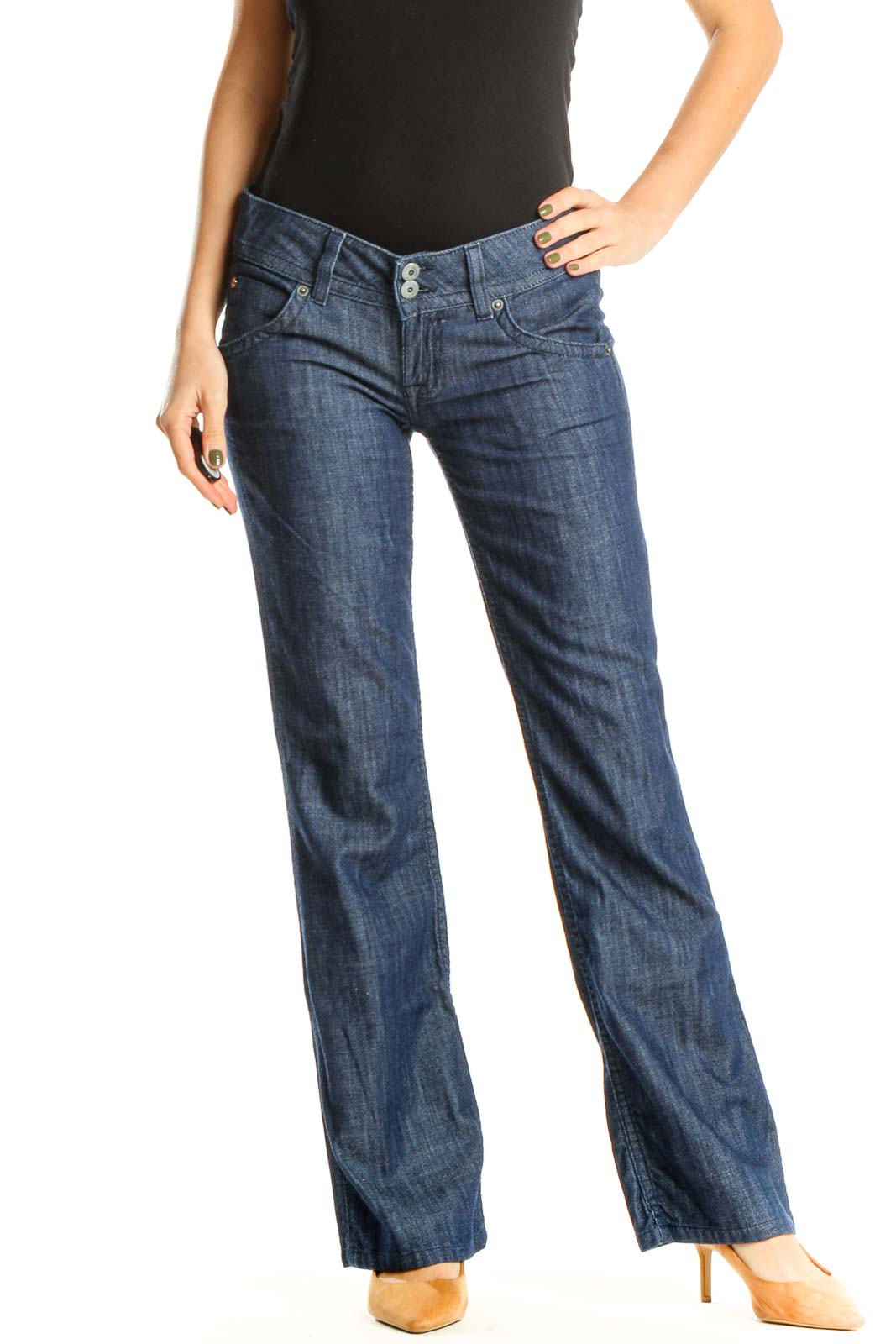 Blue Low Rise Bootcut Jeans Front