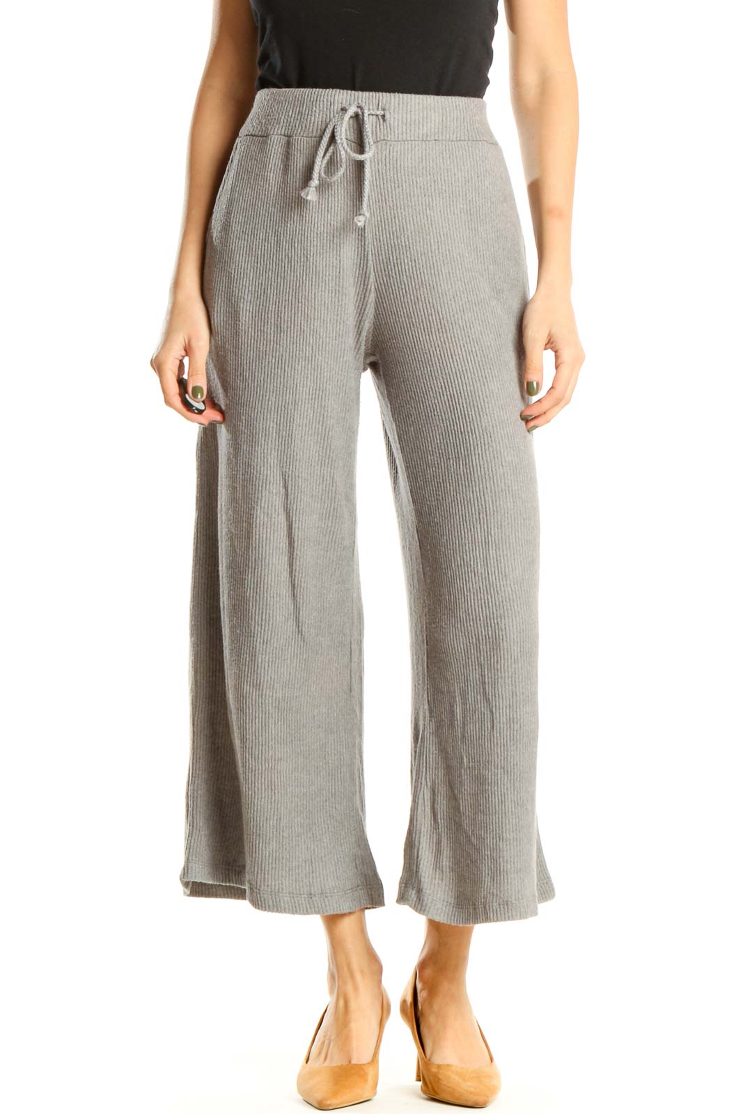 Gray Textured Casual Pants Front