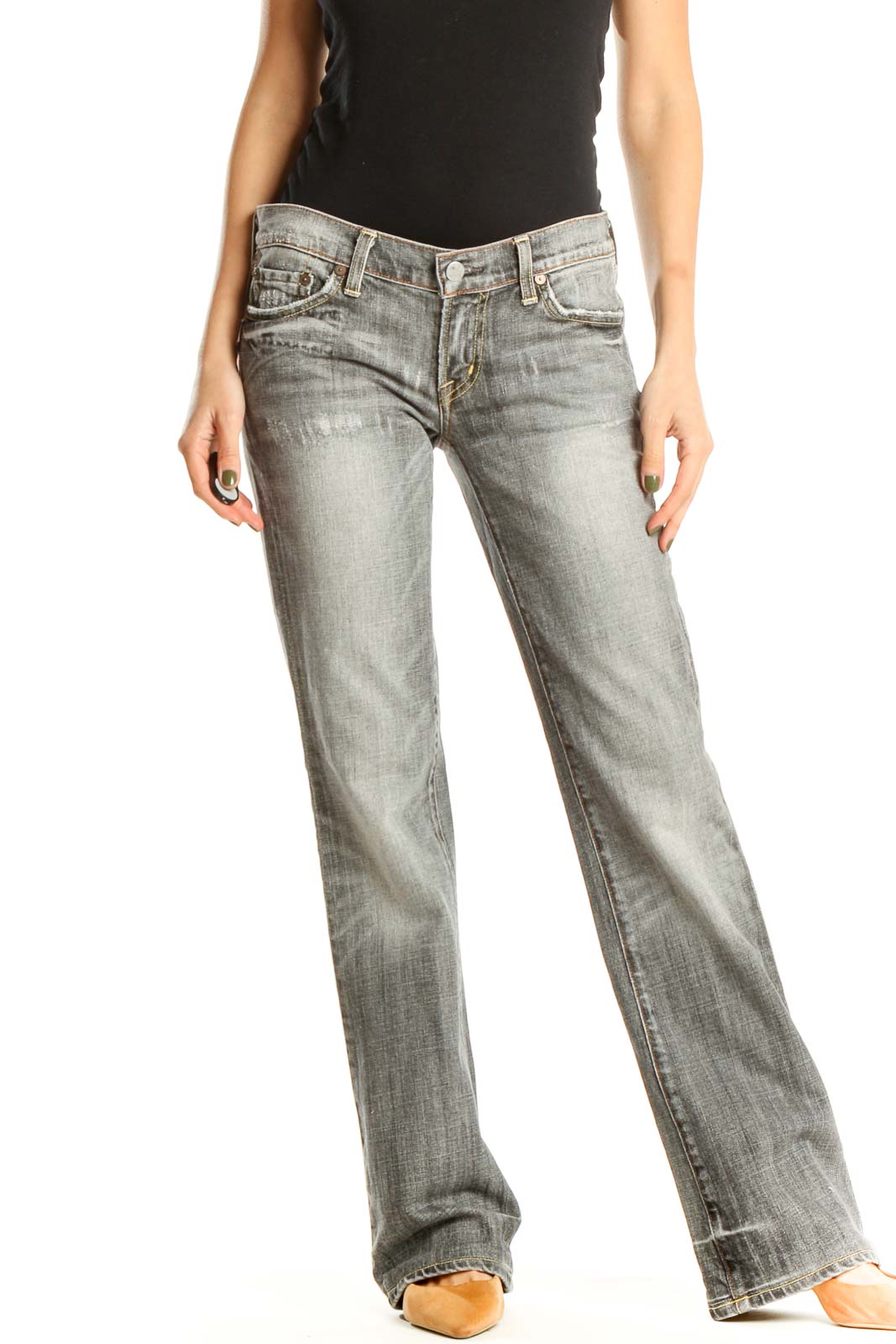 Gray Low Rise Straight Leg Jeans Front