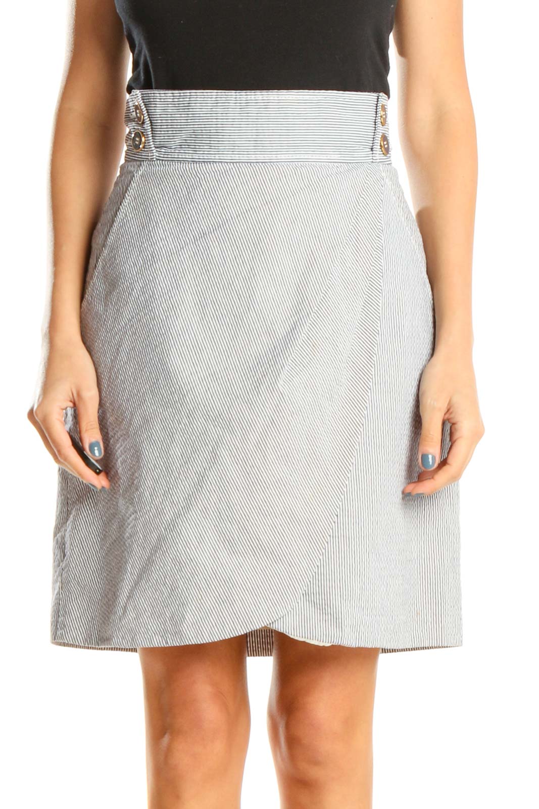 White Striped Work A-Line Skirt Front