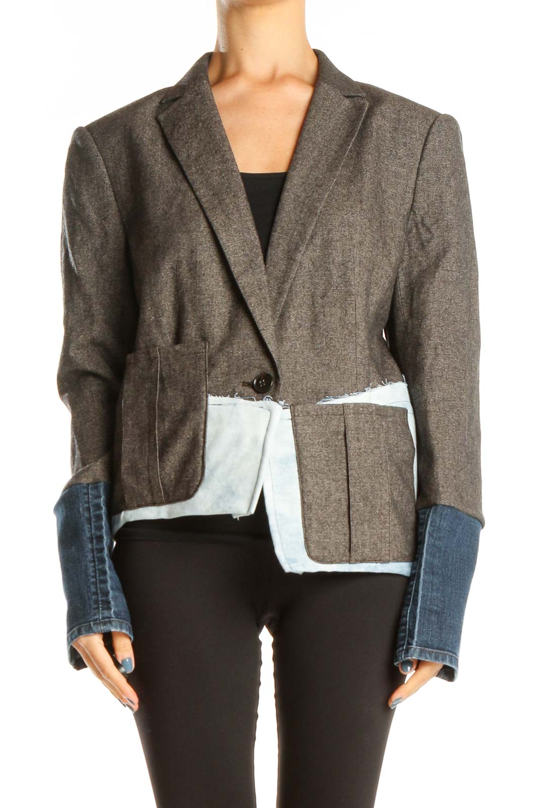 Reworked: Back to work cropped jacket with denim Front