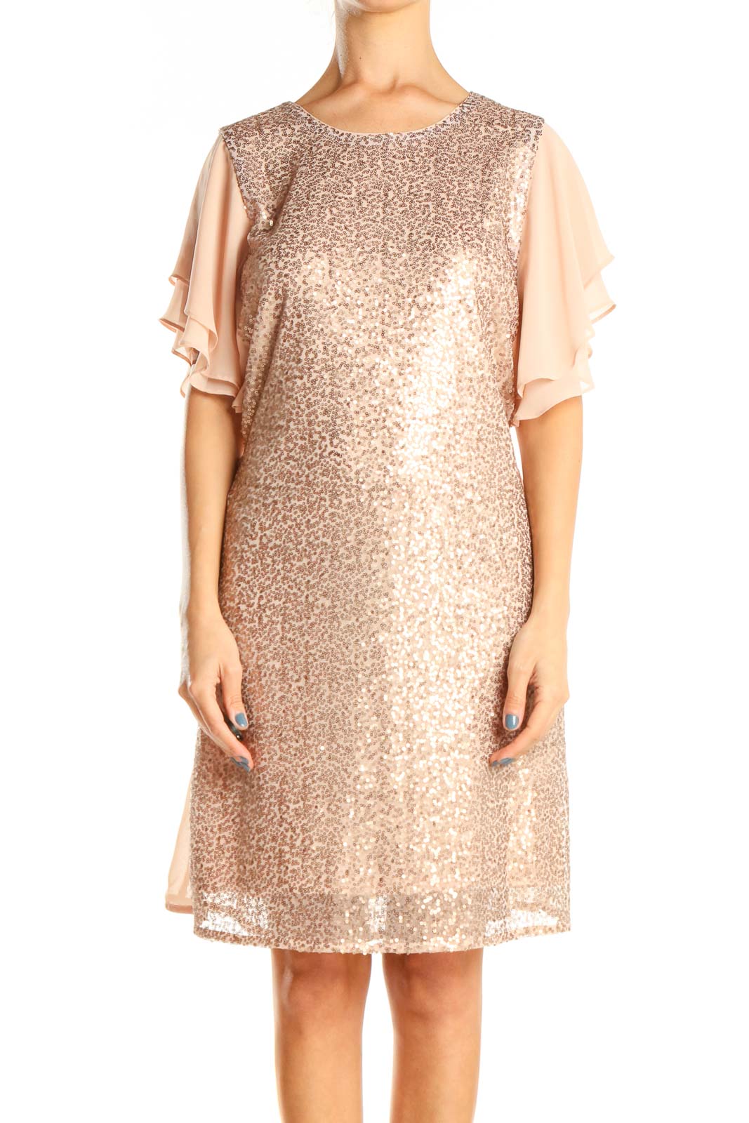 Pink Sequin Classic A-Line Dress Front