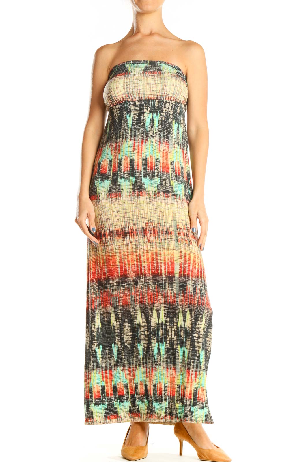 Multicolor Printed Bohemian Column Dress Front