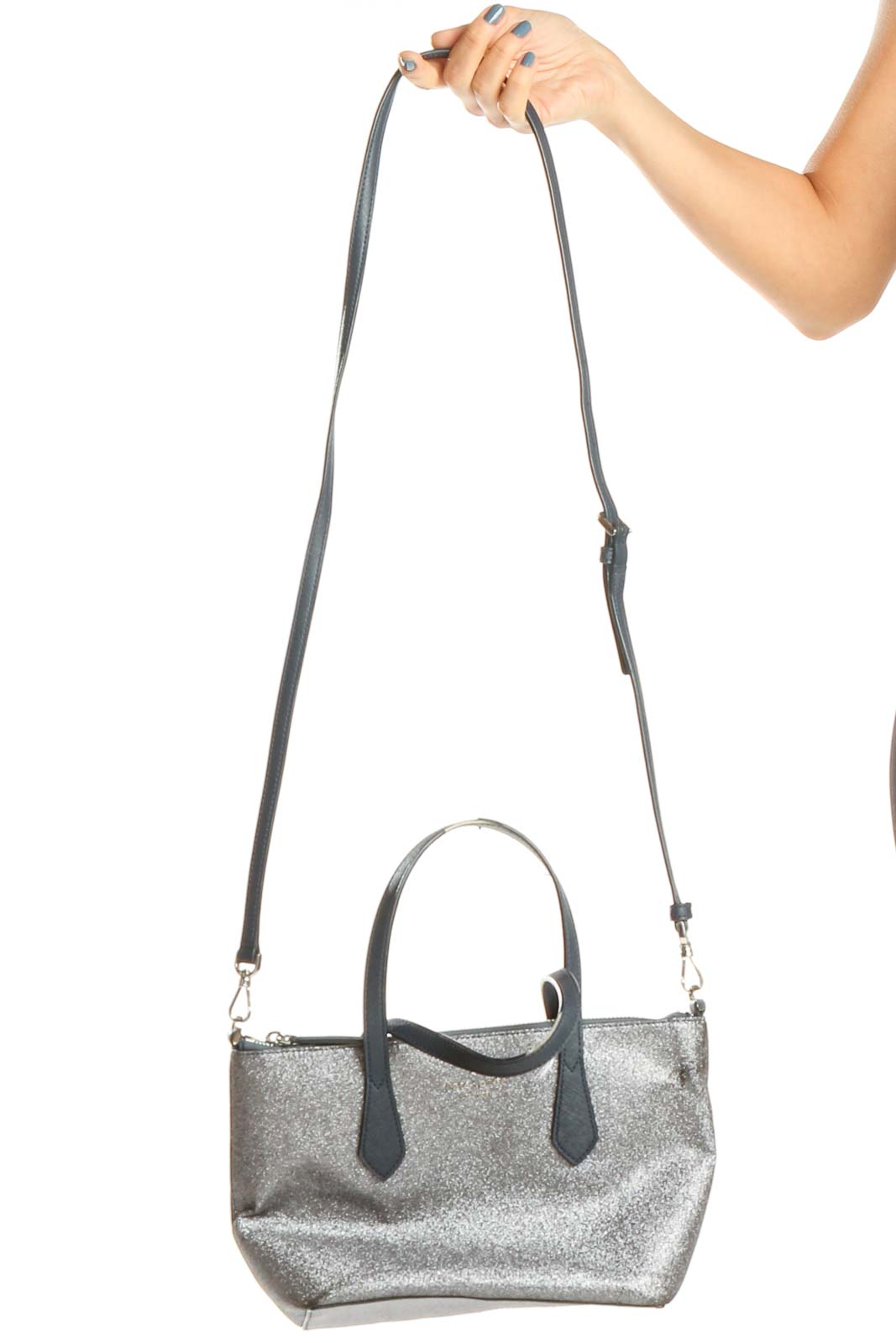 Gray Shimmer Satchel Bag Front