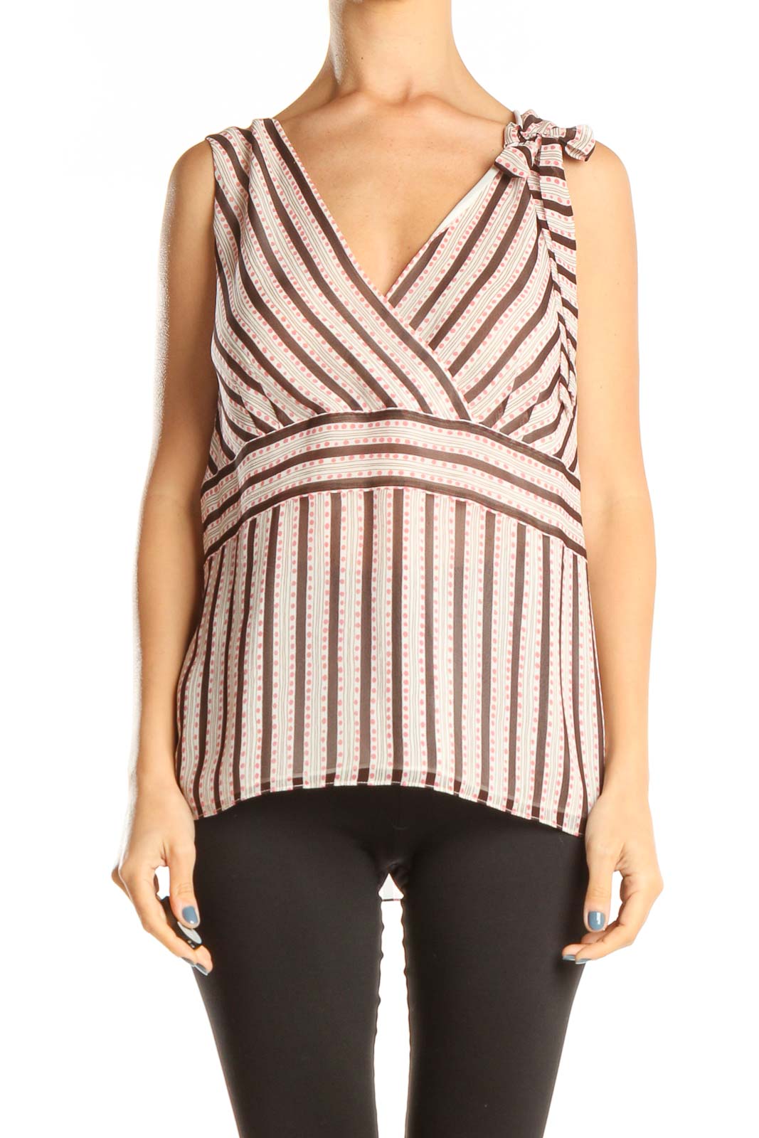 Beige Red Striped Top Front