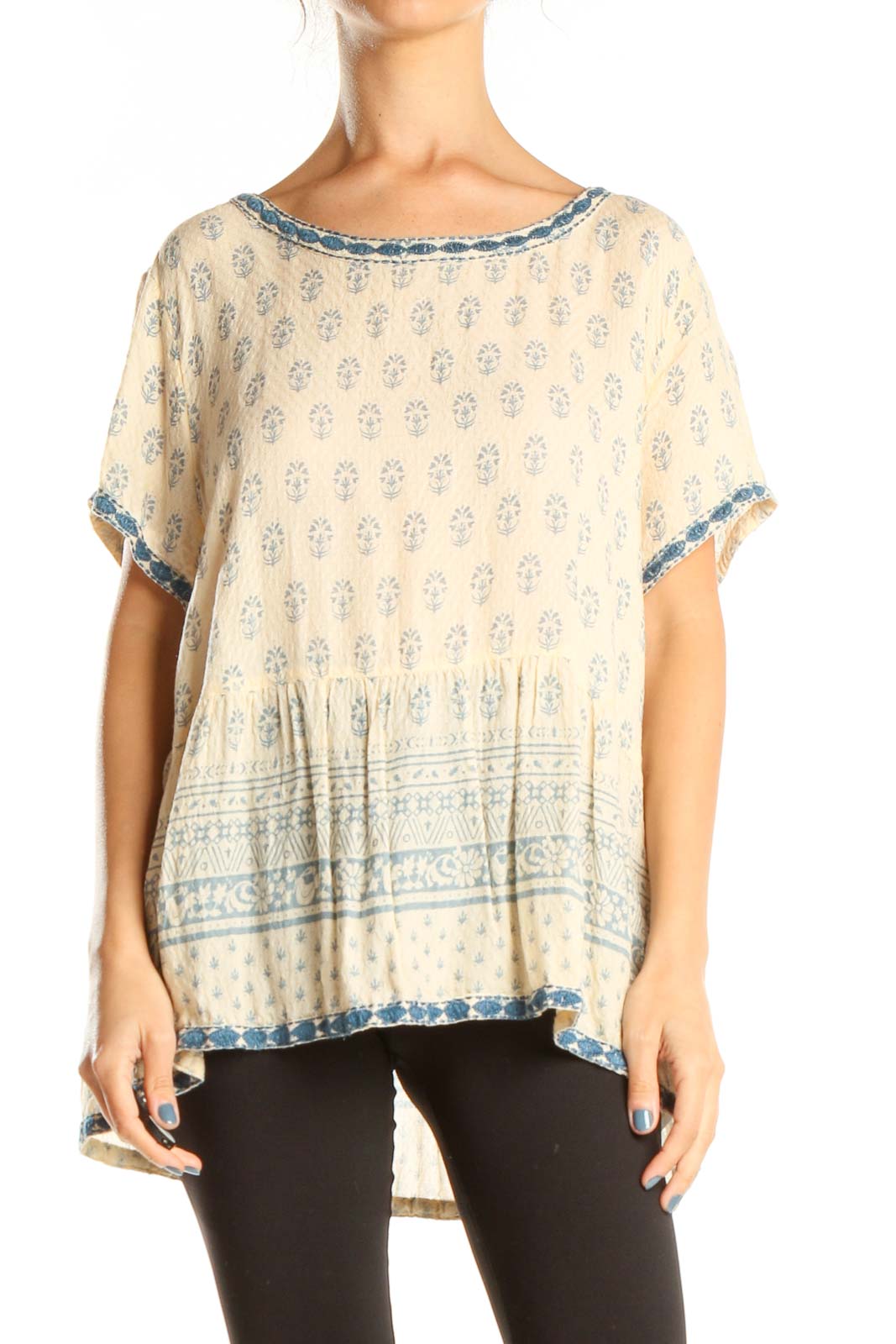 Beige Printed Bohemian Blouse Front