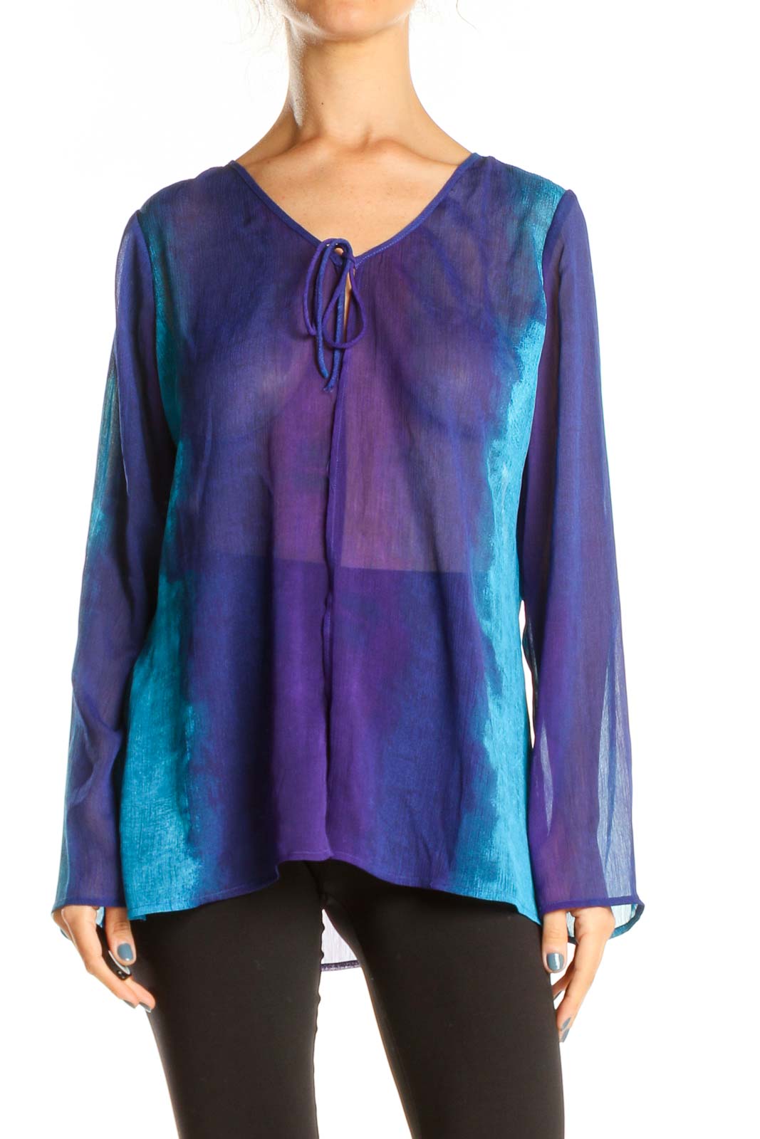 Blue Purple Sheer Retro Party Top Front