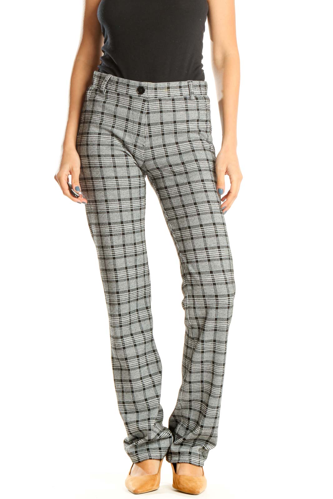 Gray Checkered All Day Wear Trousers Front