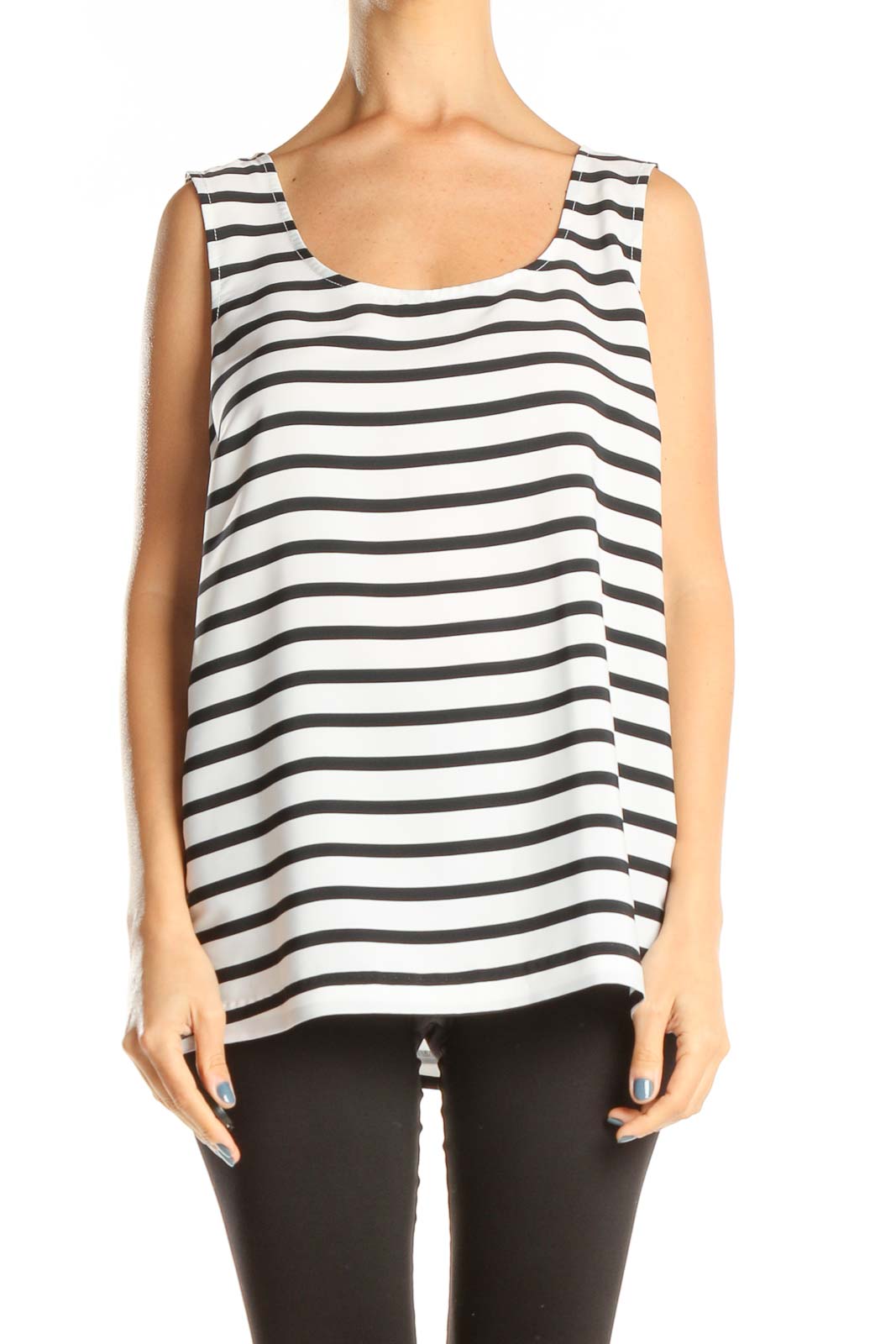 White Striped Casual Top Front