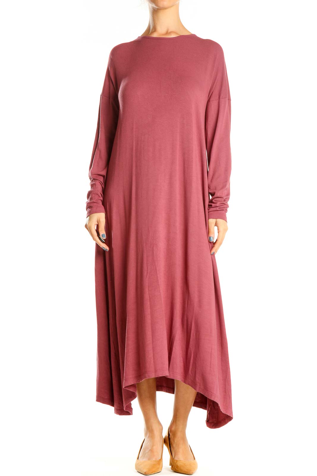 Red Classic Long Sleeve Column Dress Front