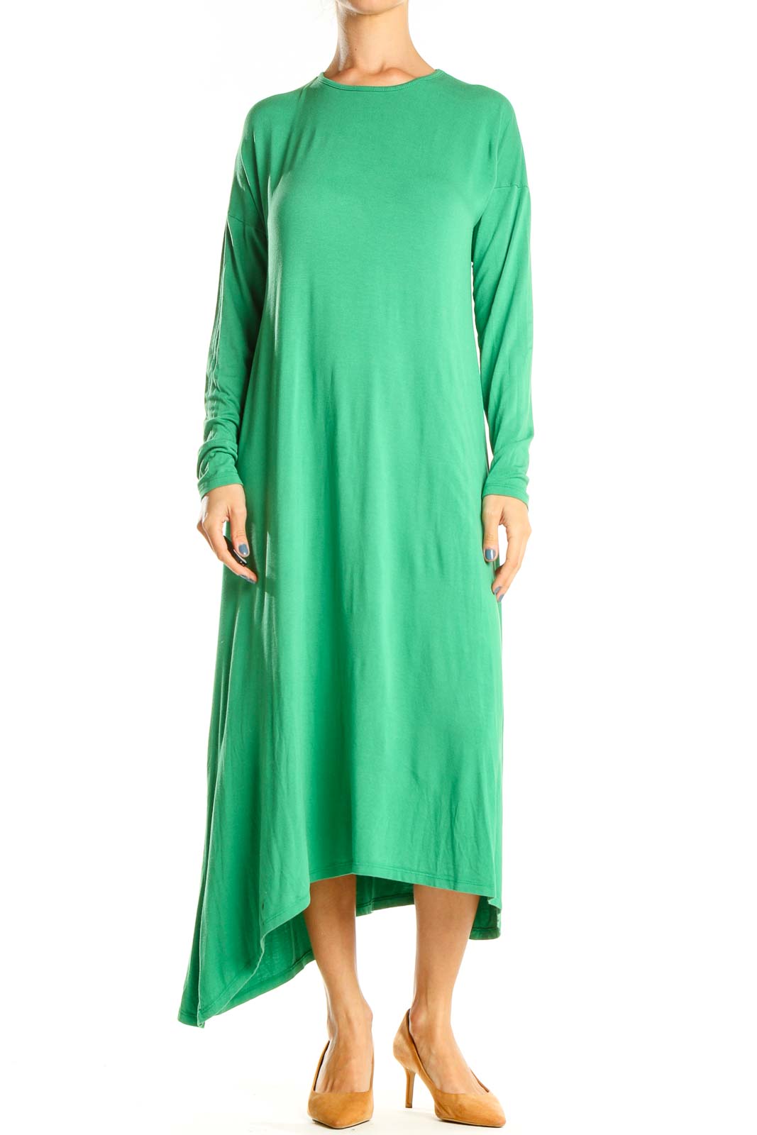 Green Classic Long Sleeve Column Dress Front