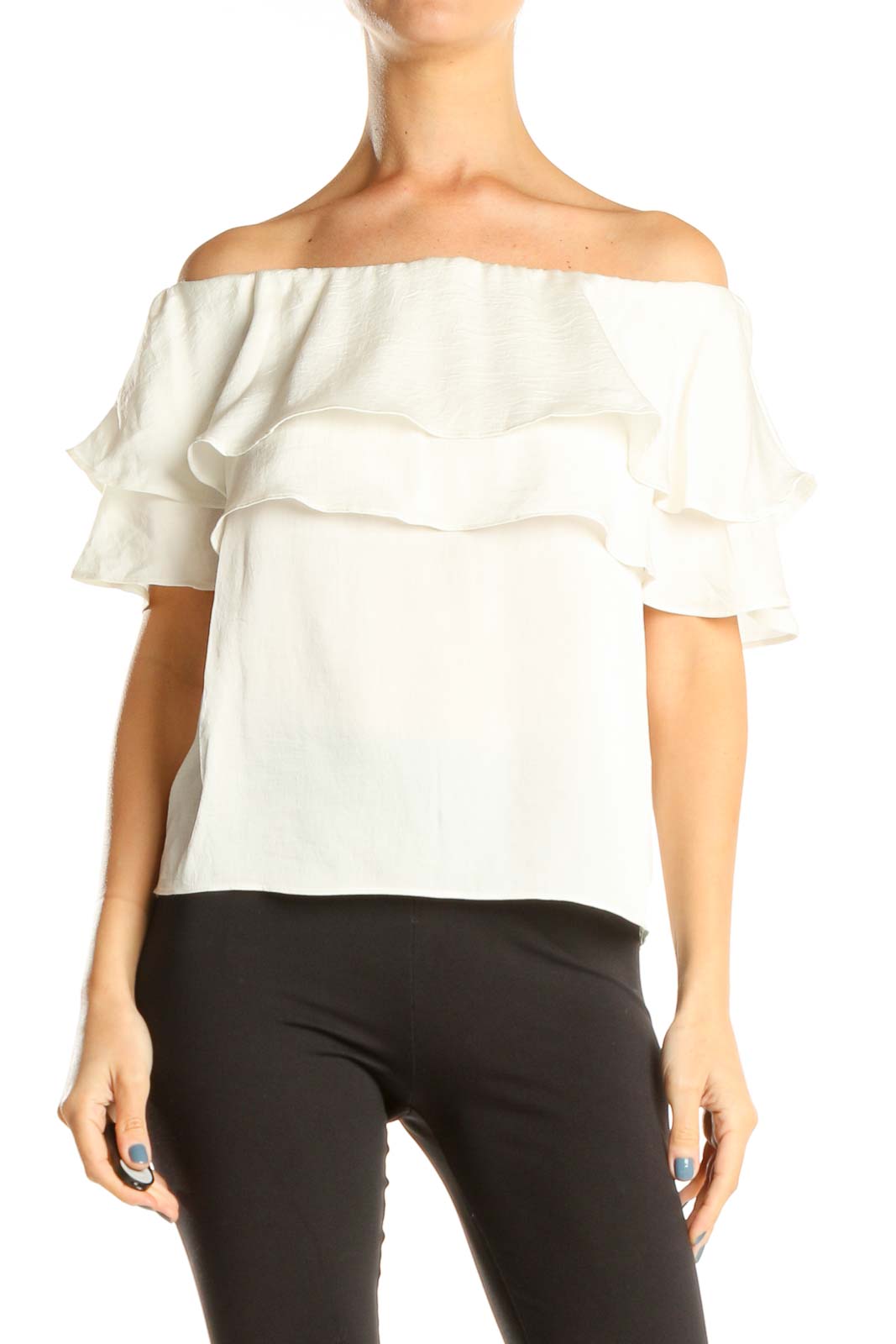 White Off The Shoulder Holiday Top Front