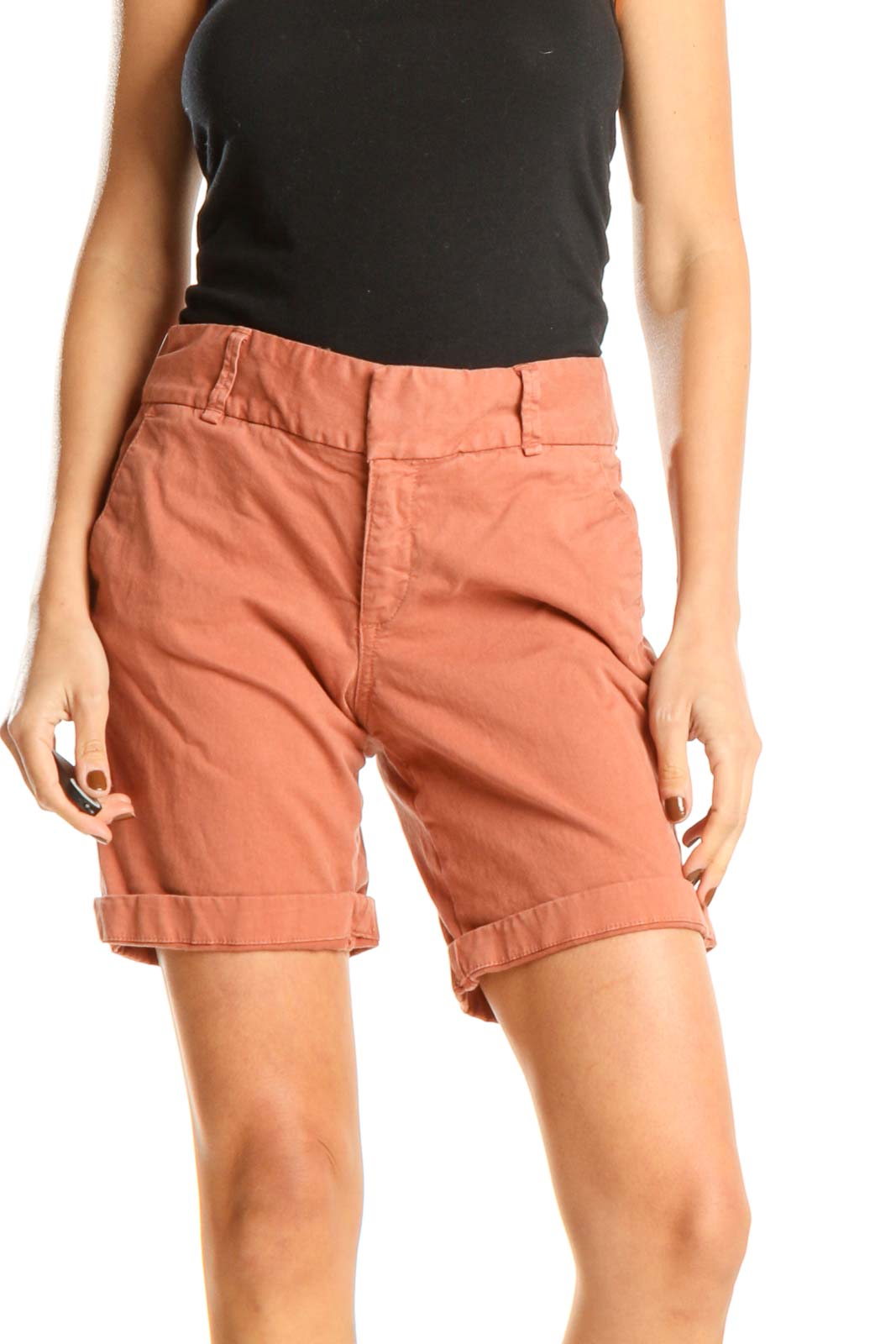 Orange Casual Shorts Front