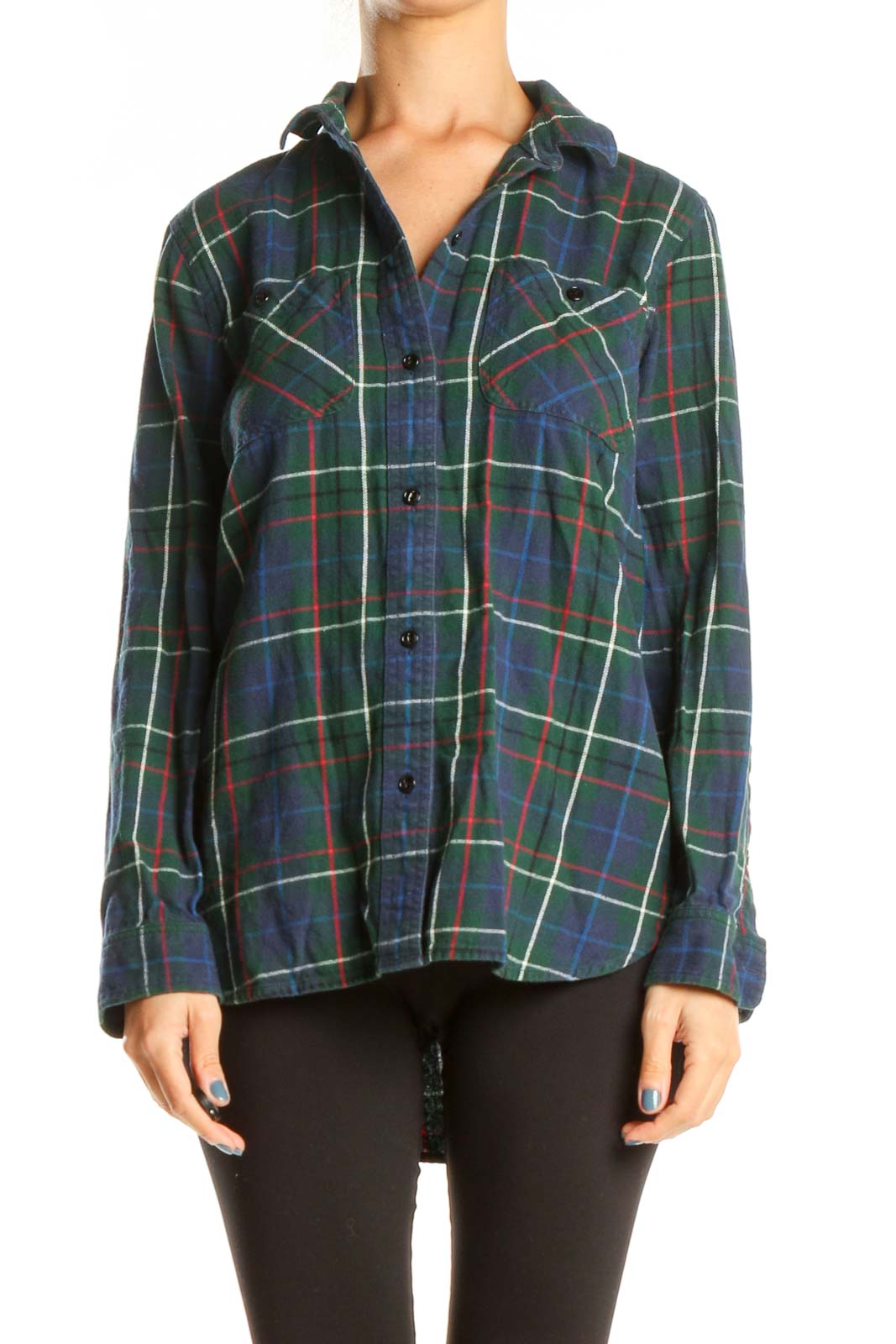Green Checkered Casual Top Front