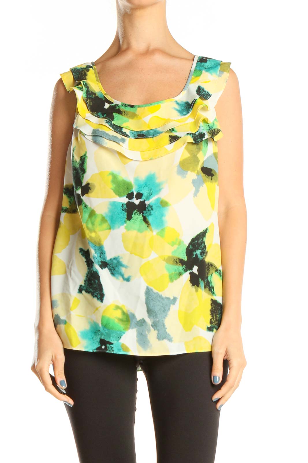 Yellow Printed Retro Blouse Front