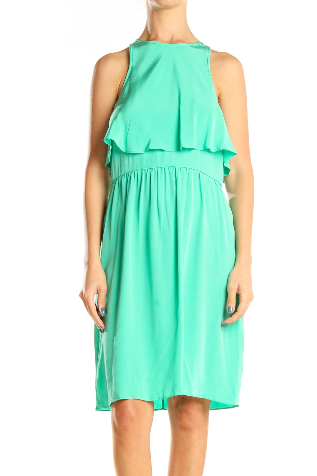 Green Retro High Neck Fit & Flare Dress Front