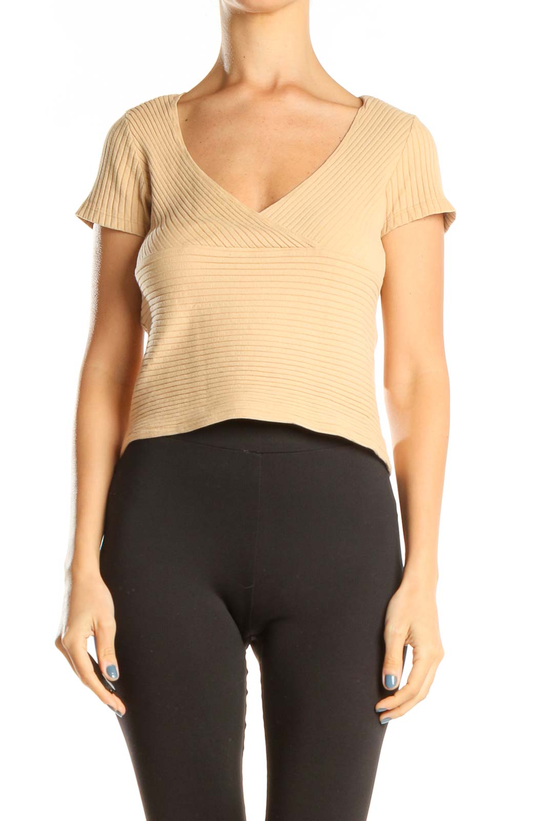 Tan All Day Wear Crop Top Front