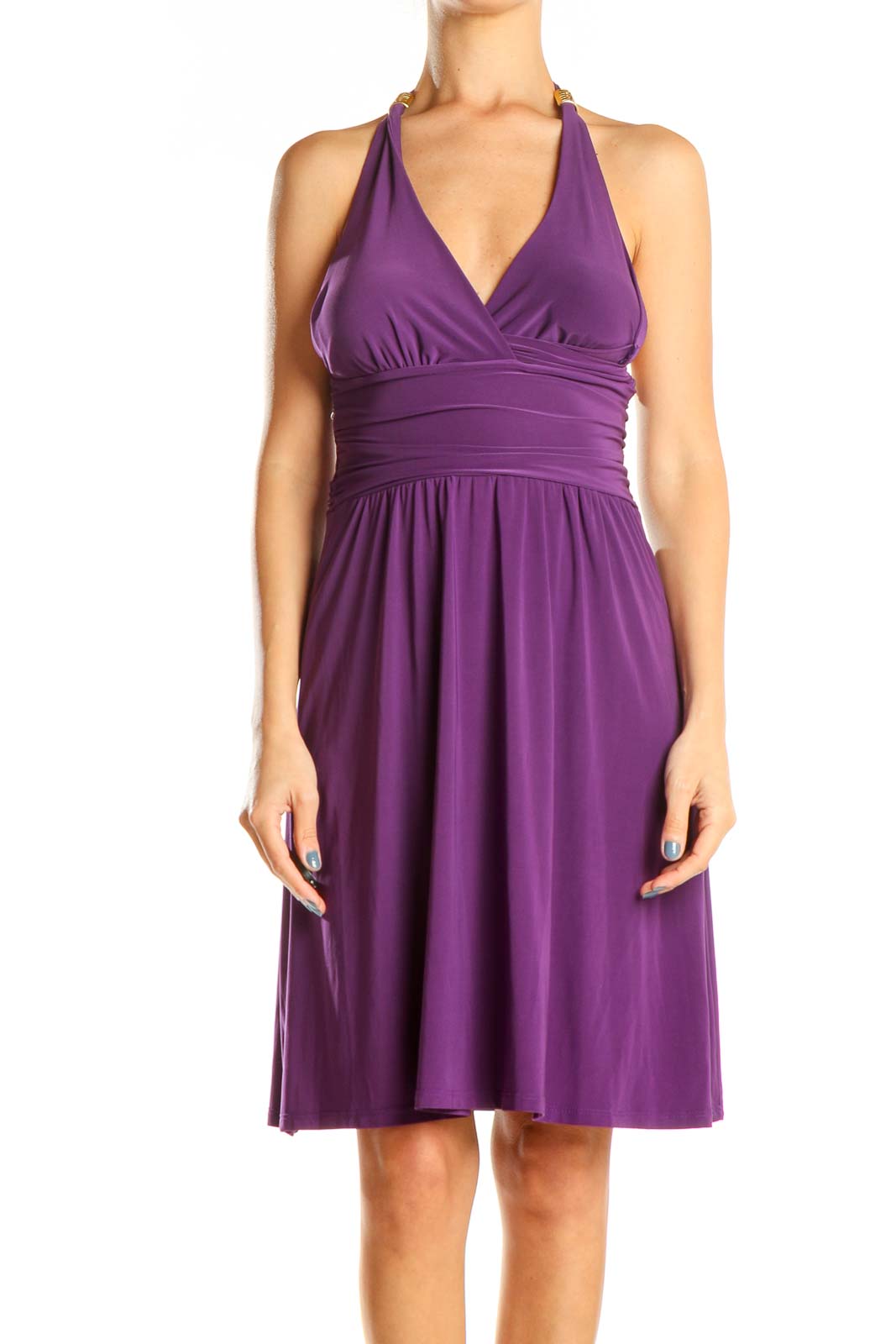 Purple Halter Fit & Flare Dress Front