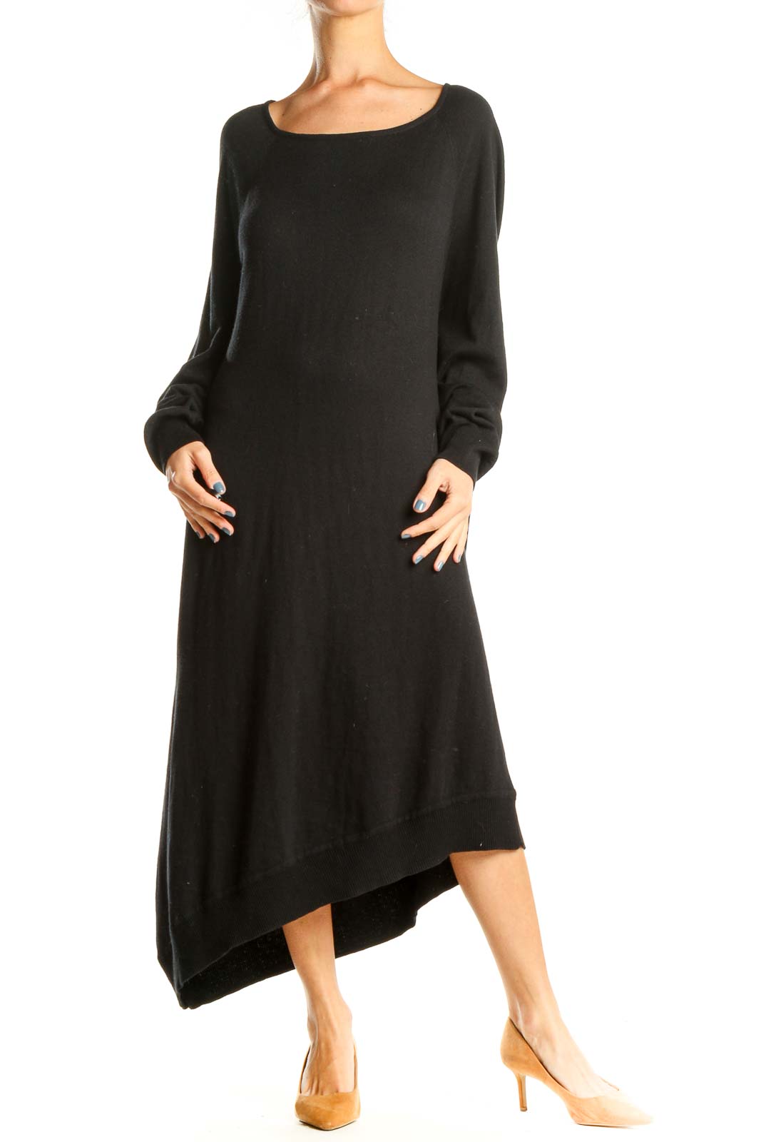 Black Classic Long Sleeve A-Line Dress Front