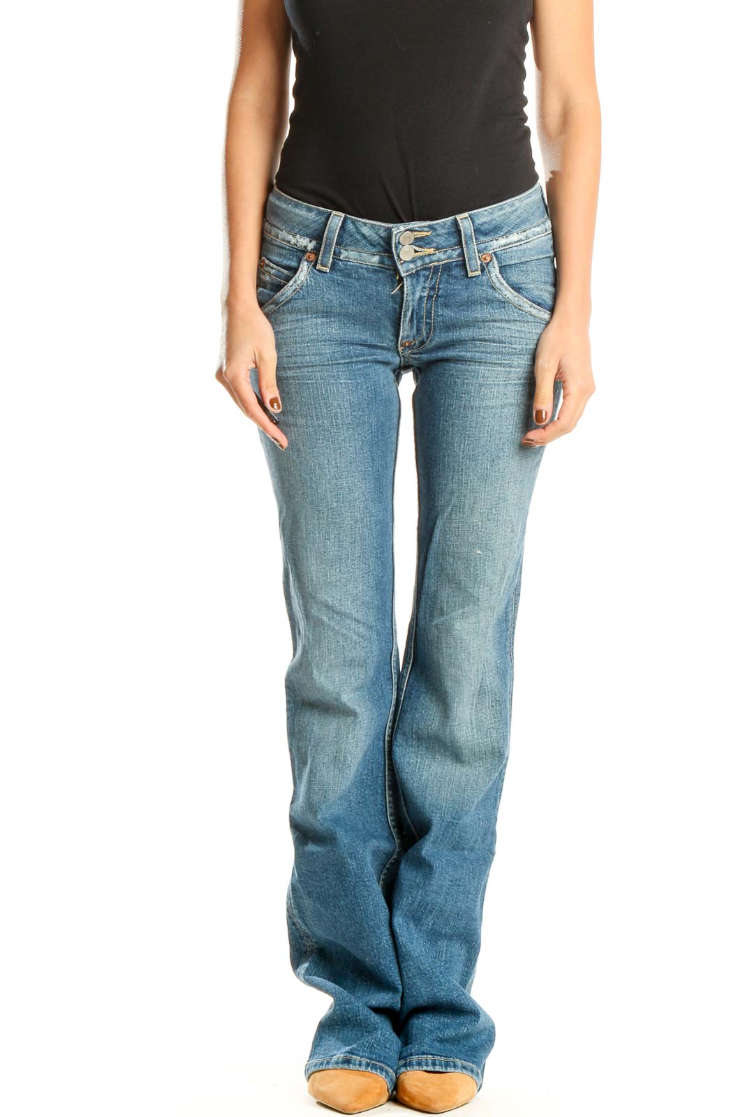 Blue Retro Low Waisted Jeans Front
