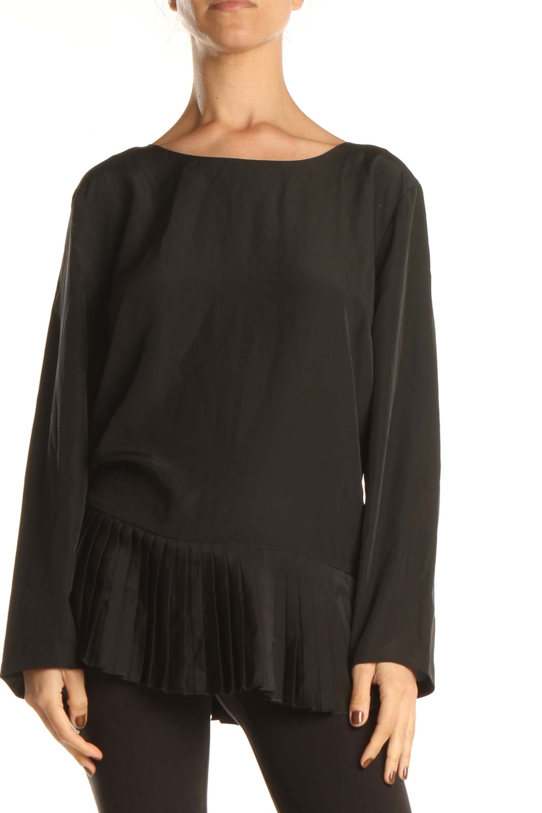 Black All Day Wear Pleated Top Front