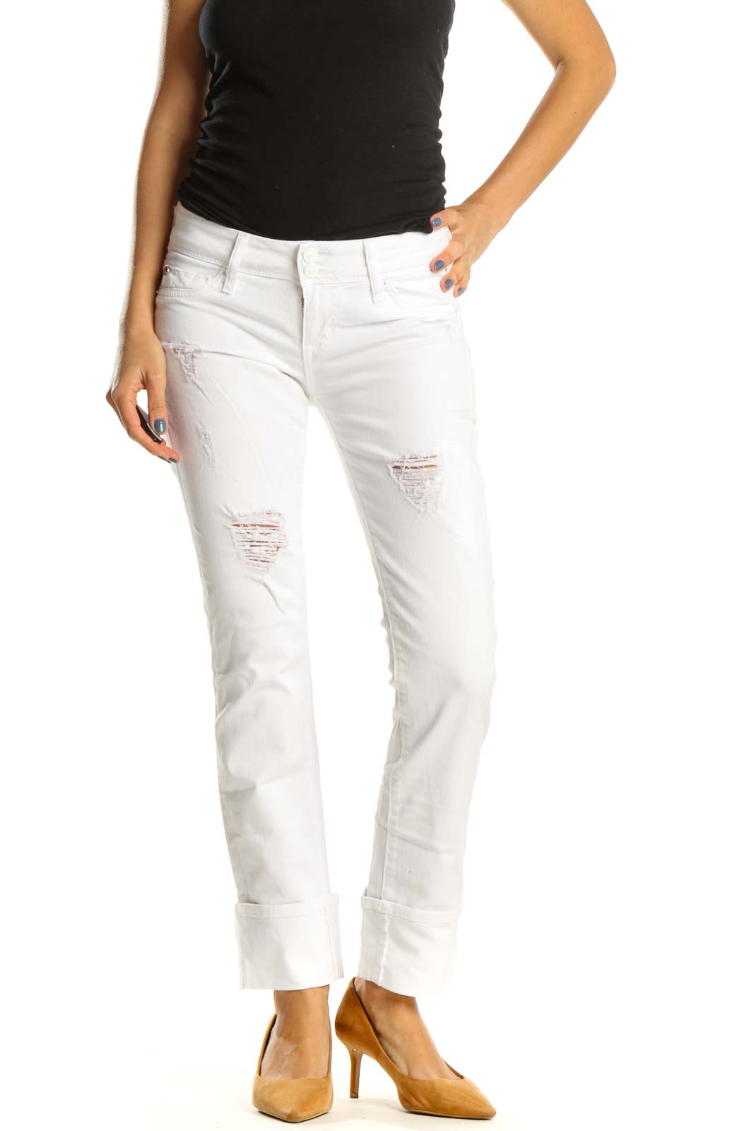 White Distressed Jeans Front