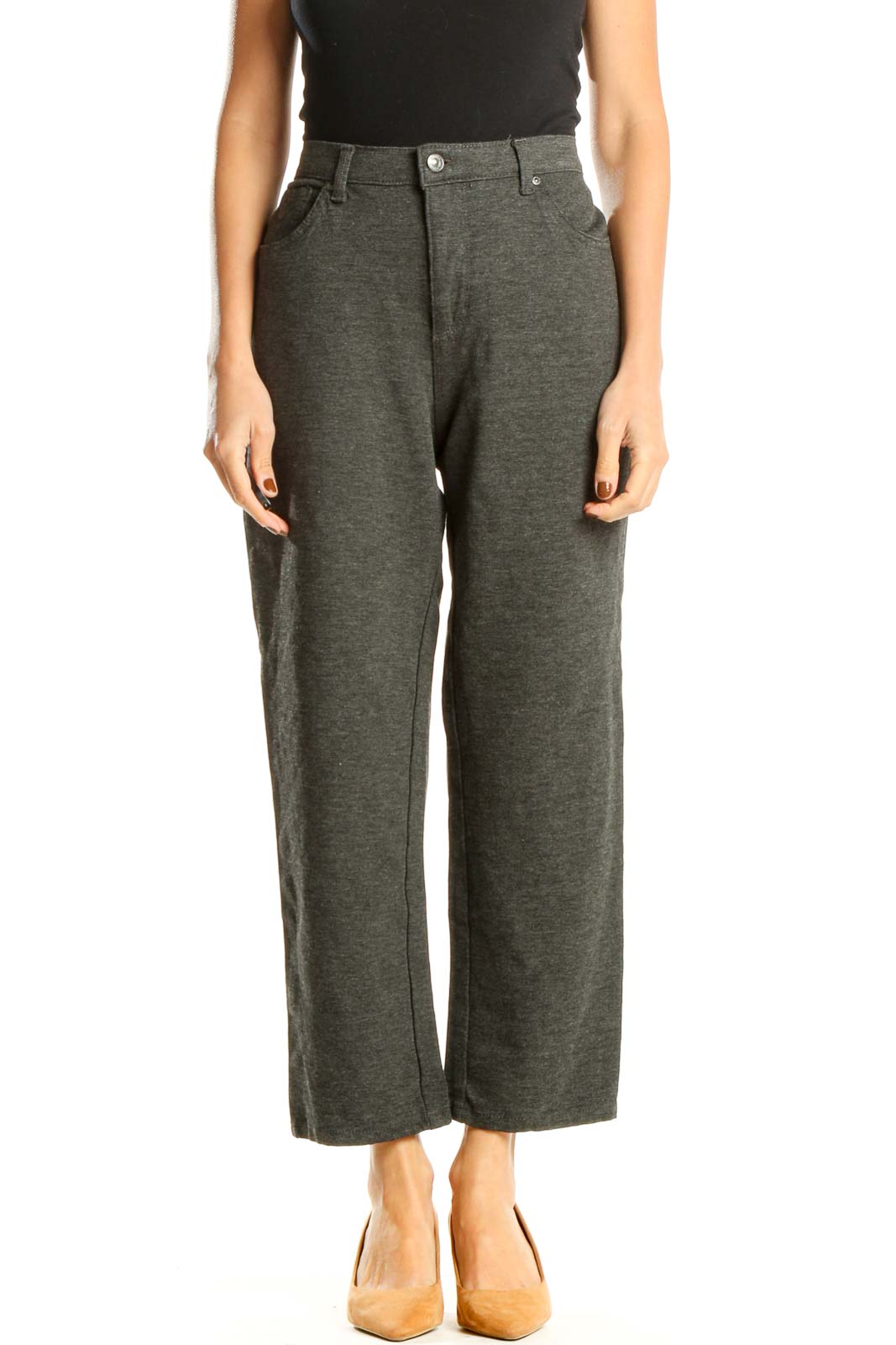 Gray Casual Straight Leg Pants Front