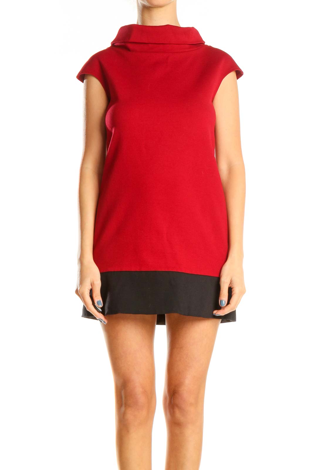 Red Colorblock Classic High Neck Sheath Dress Front