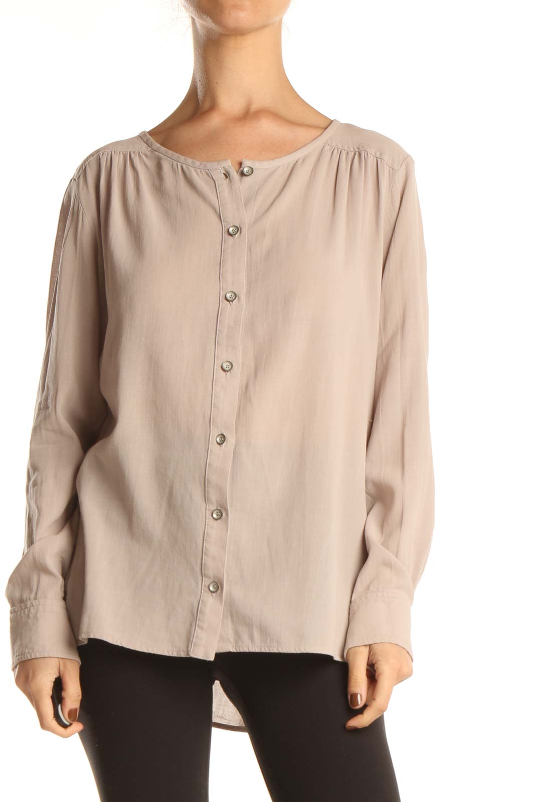 Beige Casual Blouse Front