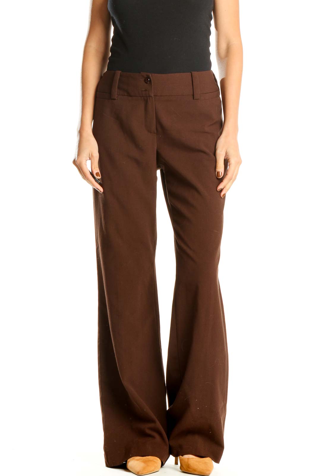 Brown Textured All Day Wear Trousers Front