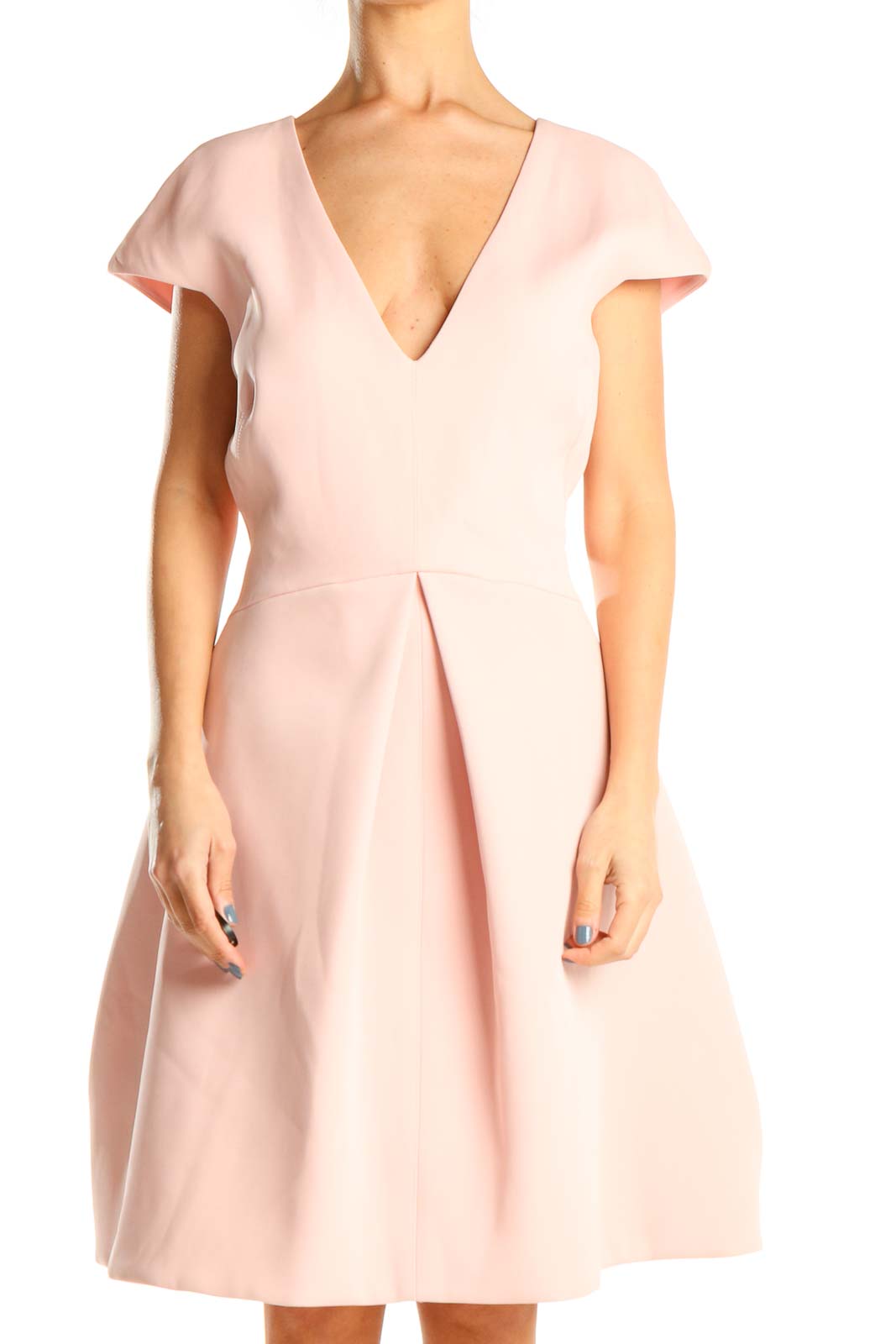 Pink V-Neck Classic Fit & Flare Dress Front