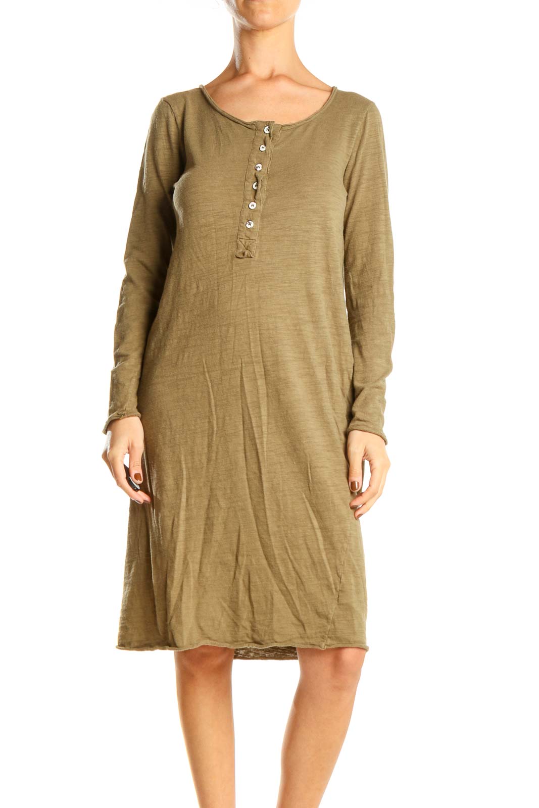 Brown Casual Shirt Dress Front