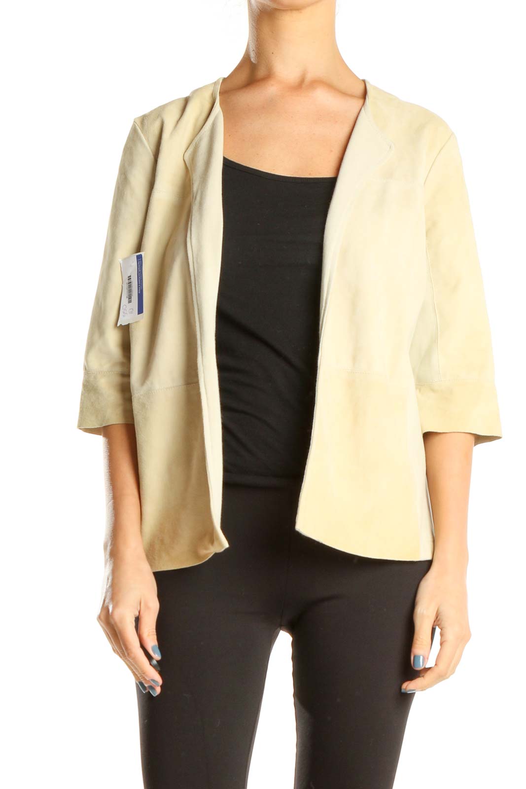 Beige All Day Wear Open Front Top Front