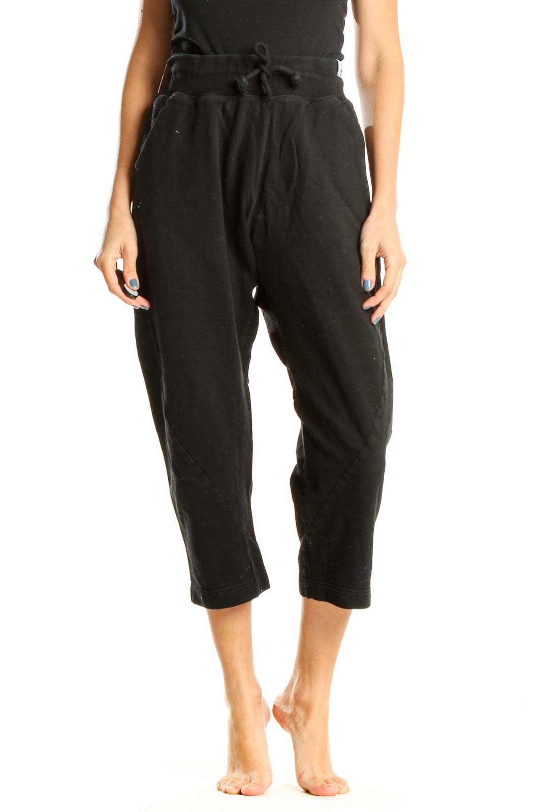 Black Textured Cropped Sweatpants Front