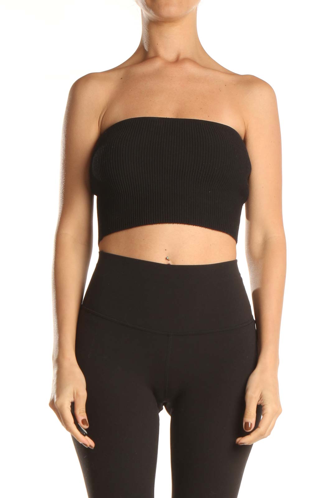 Black Ribbed Tube Top Front