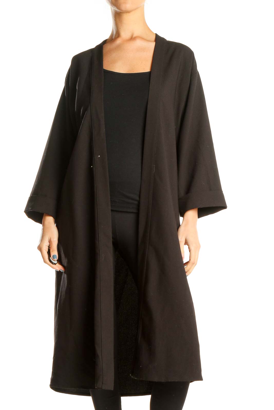 Black Long Sleeve Light Throw-over Cardigan Front