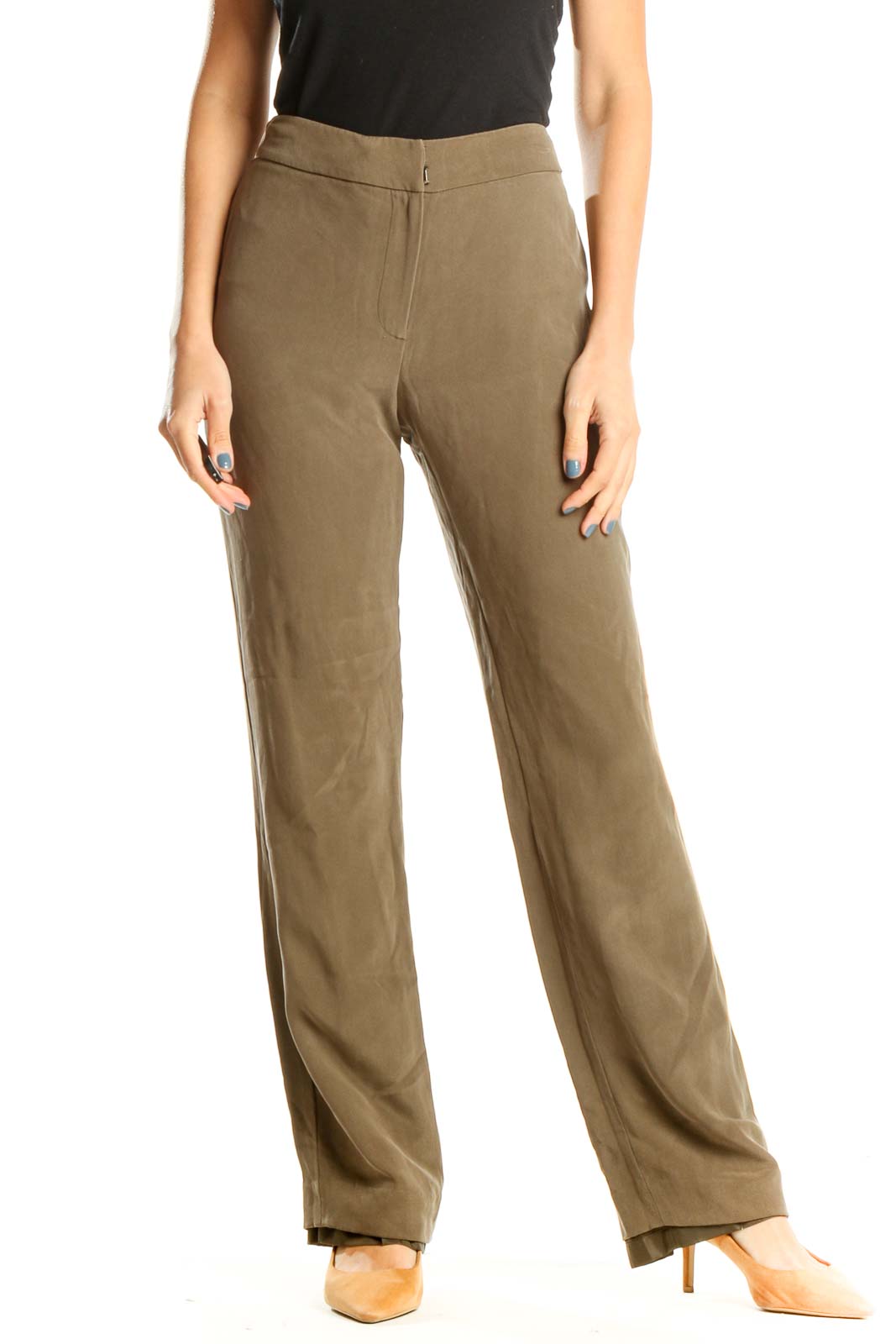 Brown Textured Classic Trousers Front