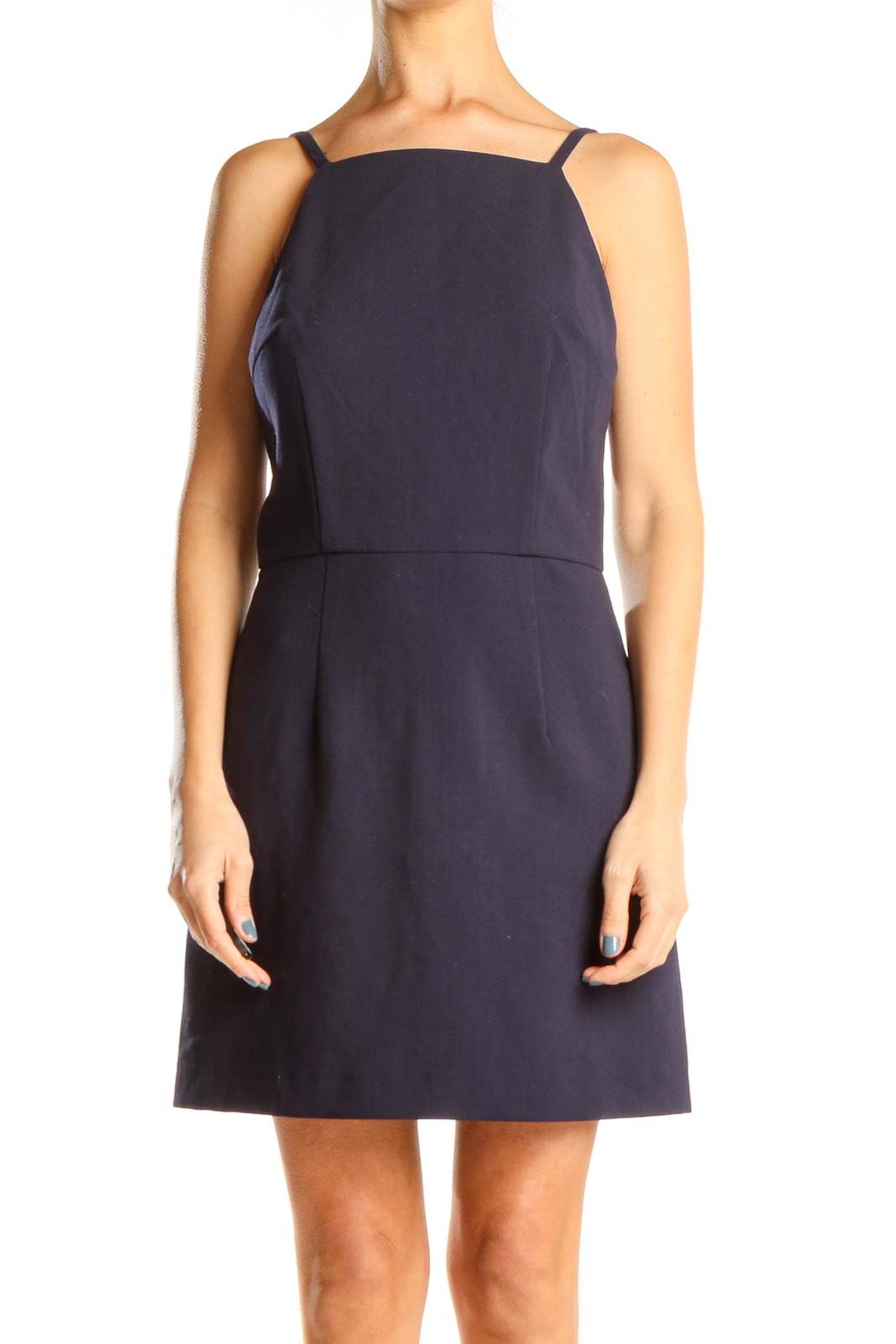 Blue High Neck Casual Dress Front