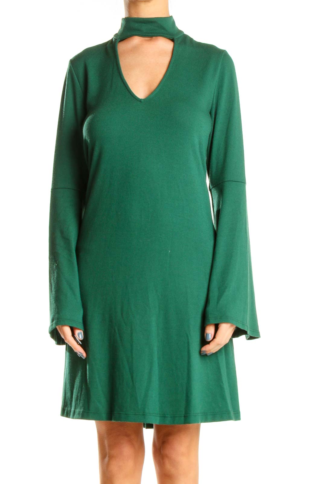 Green Day High Neck Sheath Dress With Cutout Detail Front