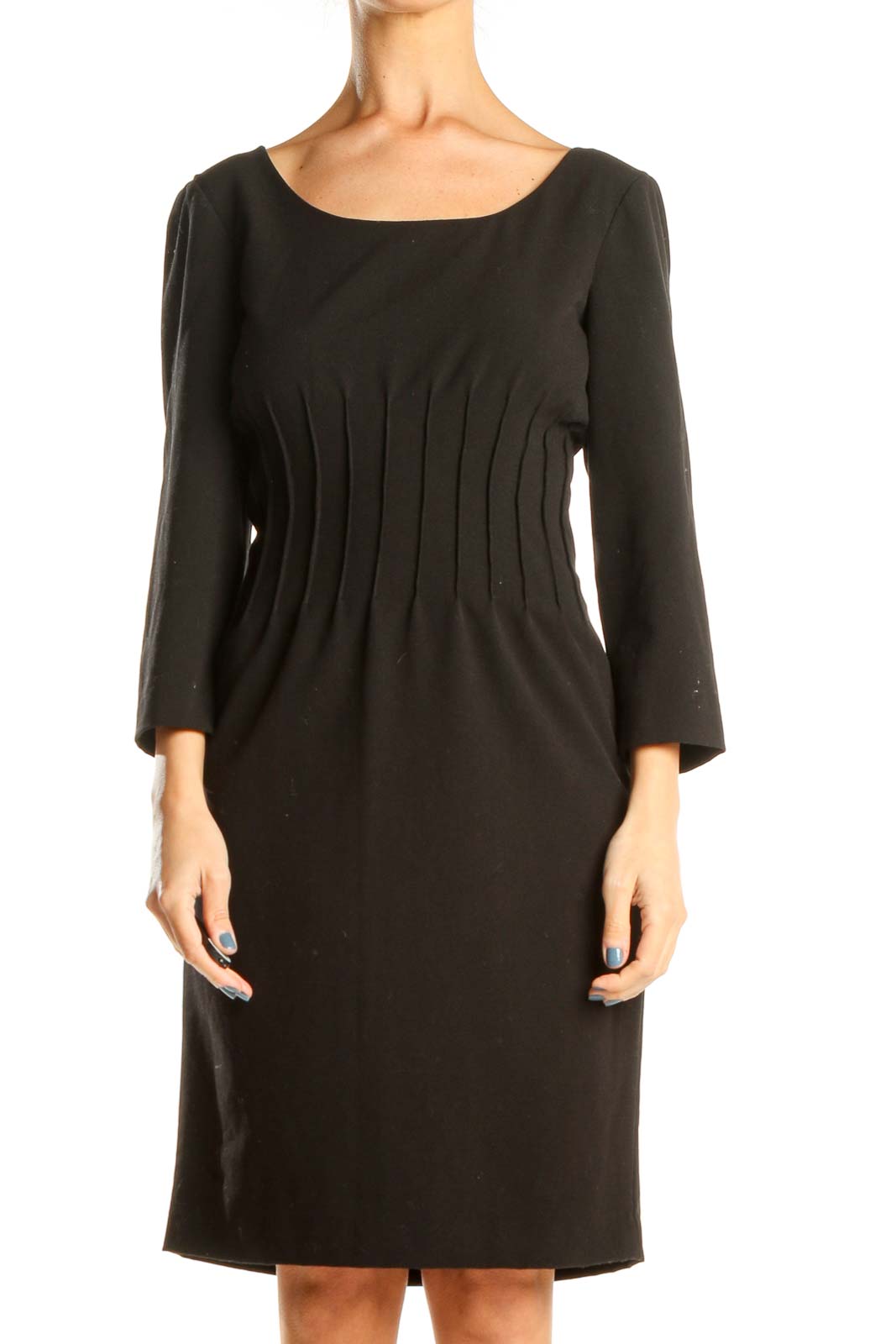 Black Work Long Sleeve Sheath Dress With Corset Detail Front