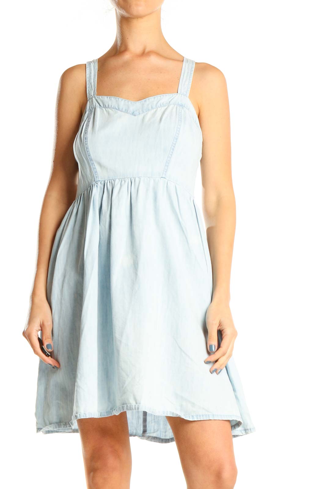 Blue Denim Casual Fit & Flare Dress Front