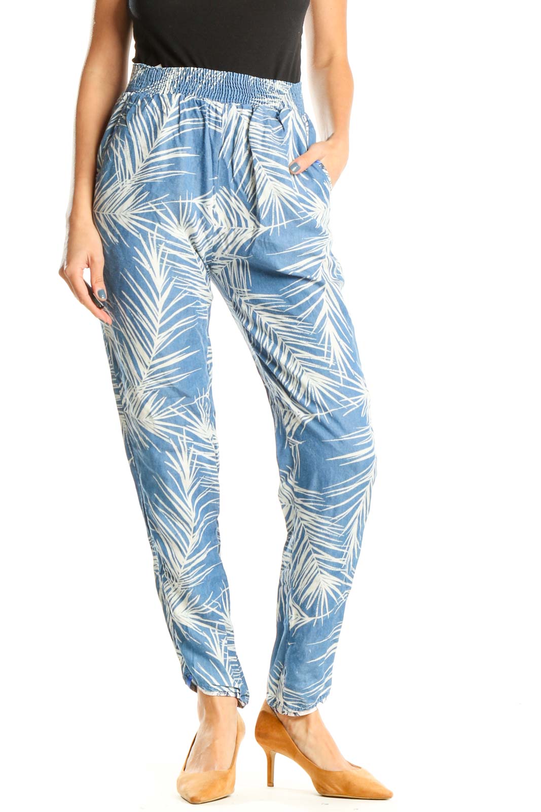 Blue Tropical Print All Day Wear Pants Front